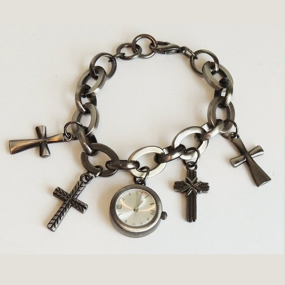 FMD Women's Charm Bracelet Watch Crosses - NIB - Picture 1 of 4